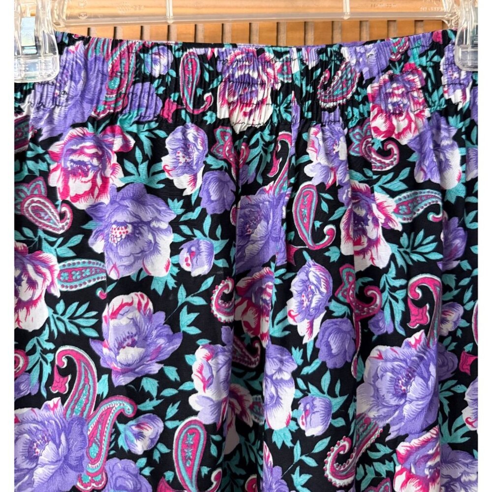 Vintage Floral Paisley Purple‎ Midi Skirt Size 10 Elastic Waist 100% Rayon Boho - Picture 3 of 7